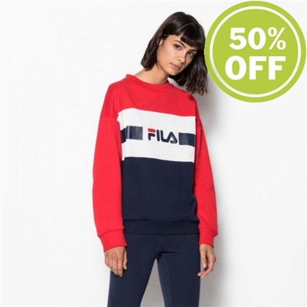 Fila Angela Crew 2.0 Shirt With Crew Neck True Women's Sweatshirts - Red/Black,NZ 289-68250